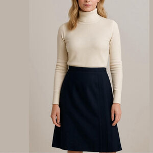 Vintage Classic Wool Deep Navy Side Pleated Wrap Knee Length Skirt Sz S